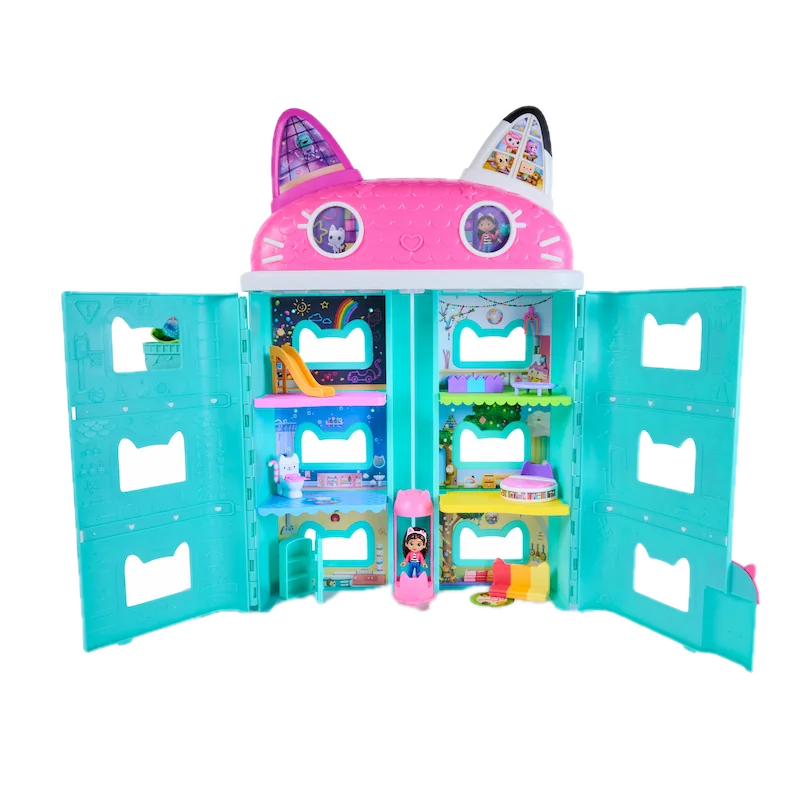 Casa de muñecas de Gabby's Dollhouse abierta, con las habitaciones a la vista
