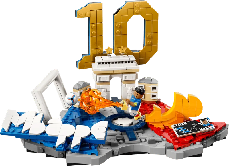 Set LEGO Editions de Kylian Mbappé, con el 10 dorado y el Arco del Triunfo
