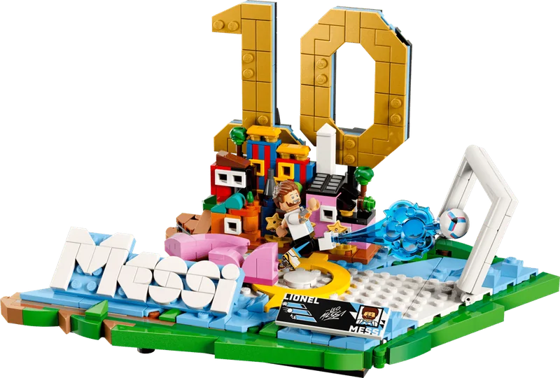 Set LEGO Editions de Lionel Messi, con el 10 dorado y su nombre en ladrillos